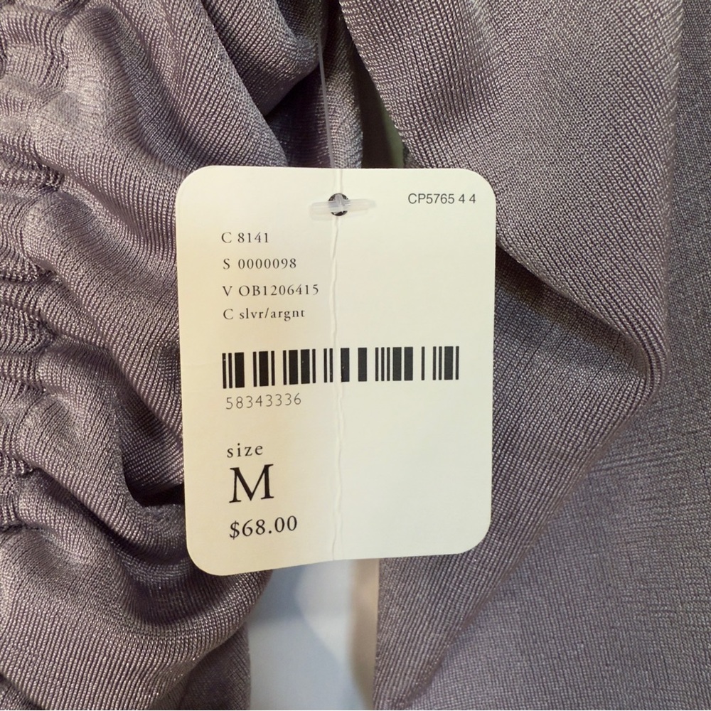 NWT Free People Meant To Be Bodysuit Silver Mauve Ruched Bell Sleeve Size Medium - Picture 8 of 11